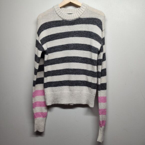 French Connection Knit Sweater Women Size XS Cream Stripes Wool Blend Preppy - Picture 1 of 7